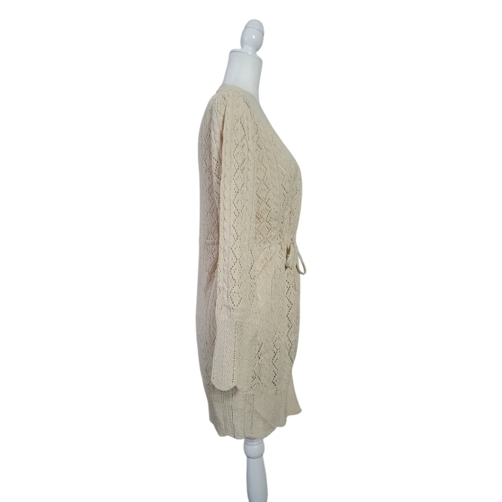 NKN Nekane Ecru Beige Sequin Knit Drawstring Waist Cardigan Small/Medium NWT
